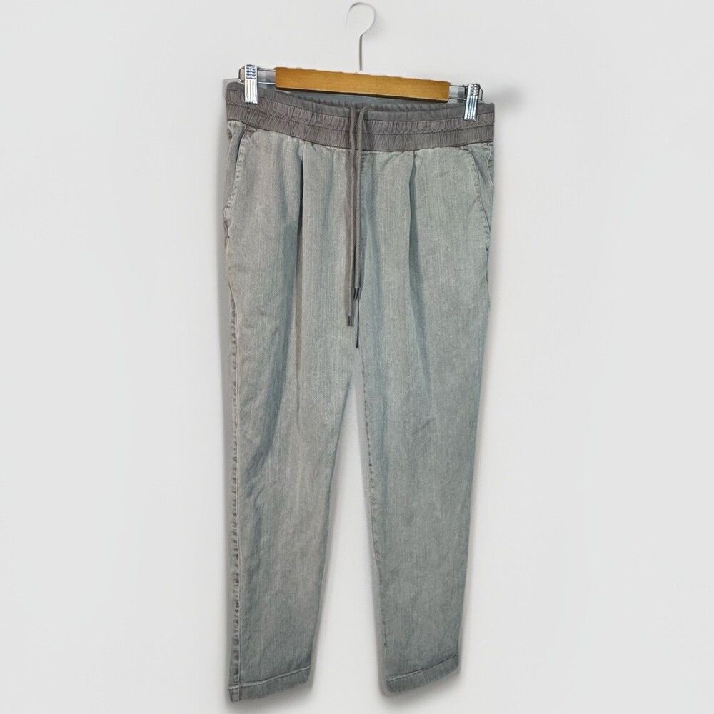 James Perse Pant Single Pleat Relaxed Pull On Gray Ankle Tapered Casual Size XS